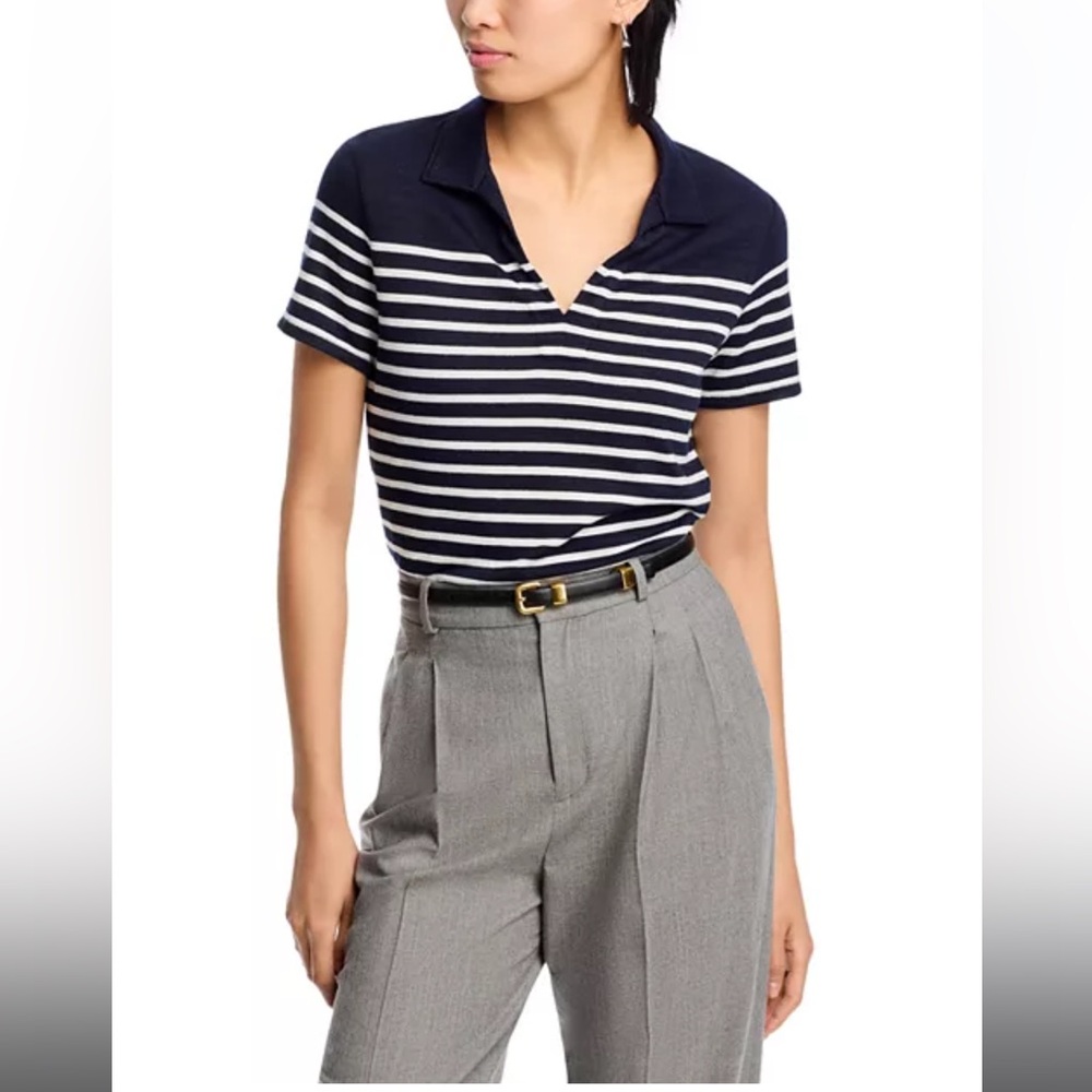 Rag & Bone Knit Stripe Polo Shirt Navy Ivory Short Sleeve Collared NWT Size S